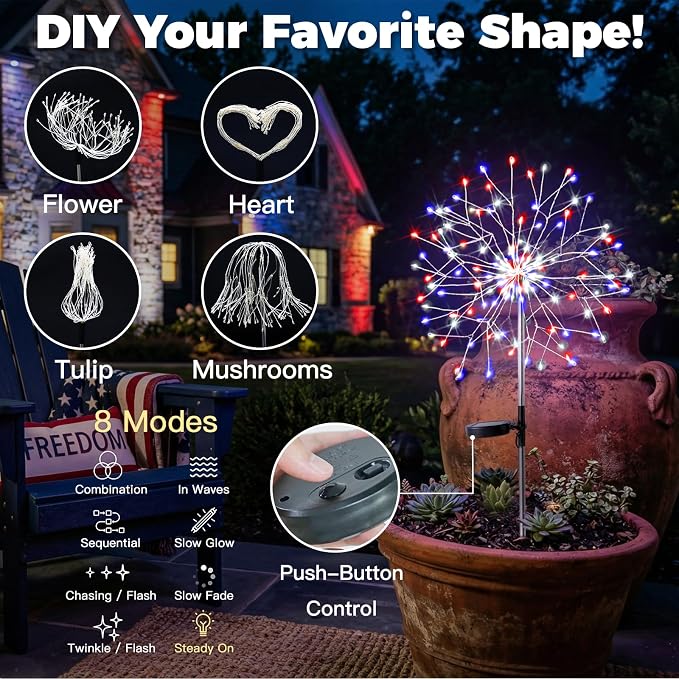 suddus 4th of July Decorations Solar Garden Lights, Upgrade 2Pack 150LED Red - Image 3