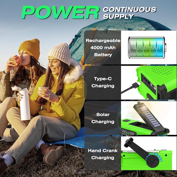NITIGO Emergency Radio, Reading Lamp, Flashlight, SOS Alarm, Headphone Jack - Image 3