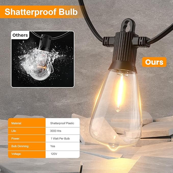 ZOTOYI Outdoor String Lights，50FT Patio Lights - Image 4