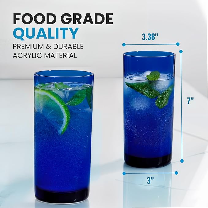 Zulay Kitchen Plastic Drinking Glasses – 16oz Acrylic Shatterproof Water Cups - Image 4