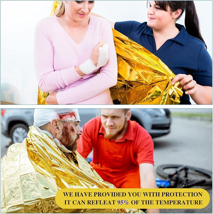 Macarrie 100 Pack Emergency Thermal Blankets Silver Foil Survival Blanket Space - Image 5