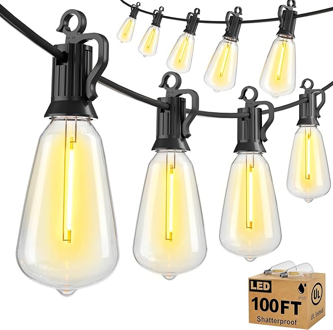 Brightown Outdoor String Lights Patio Lights, 100FT ST38 Shatterproof Dimmable by Brightown
