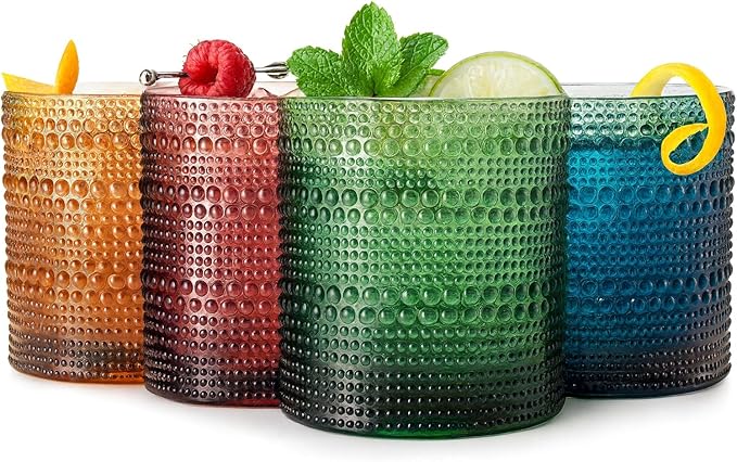 Khen Plastic Hobnail Drinking Glasses Set of 4 Neutral Tones Cups 14oz by Khen