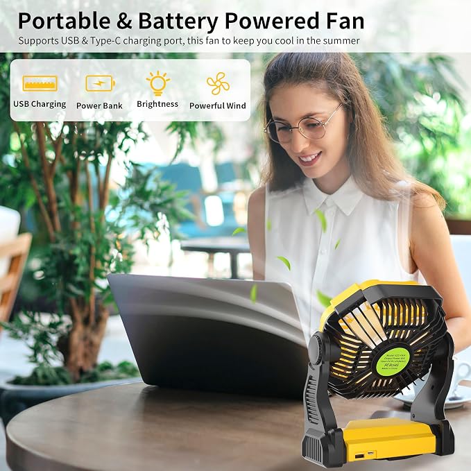 Portable Camping Fan Cordless Battery Powered，270° Rotating Portable Battery - Image 2