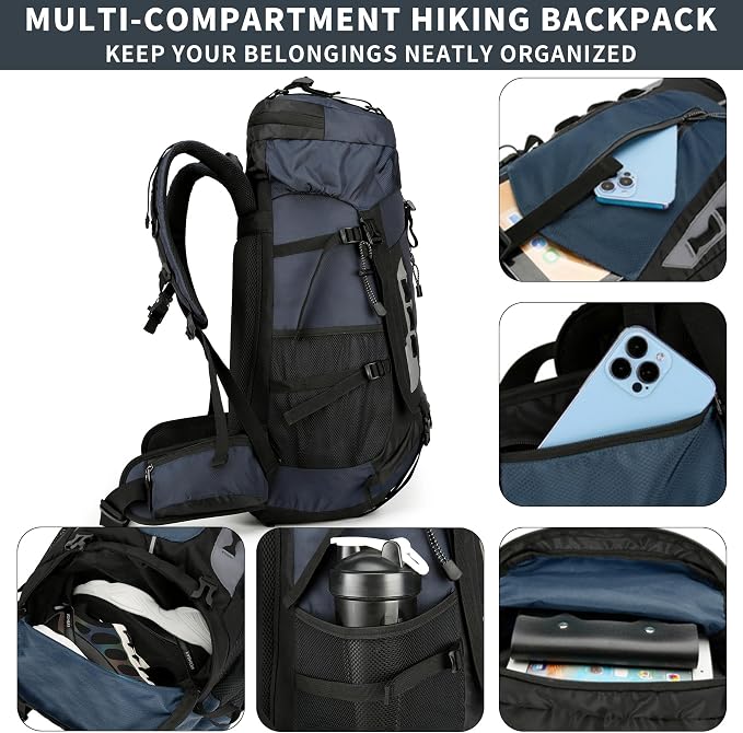 75L Hiking Backpack with Rain Cover Waterproof Camping Backpack Shoes Warehouse - Image 5