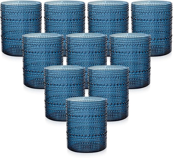 YOUBET 24PCS Plastic Drinking Glasses - 14OZ Blue Hobnail Drinkware Glasses - by YOUBET