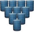 YOUBET 24PCS Plastic Drinking Glasses - 14OZ Blue Hobnail Drinkware Glasses - by YOUBET
