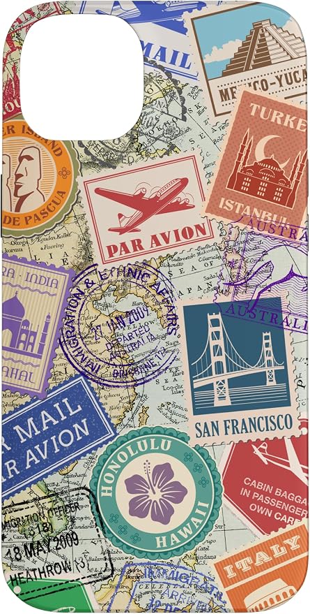 World Map Travel Passport Stamps Postage Stamp Case by Unknown