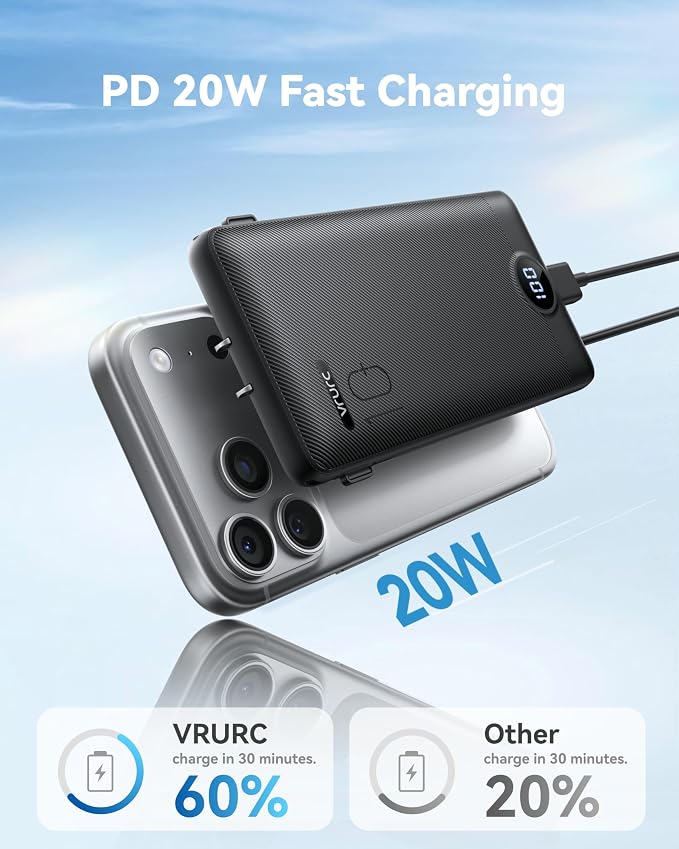 VRURC Portable Charger Power Bank - 10000mAh Fast Charging PD 20W - Image 3