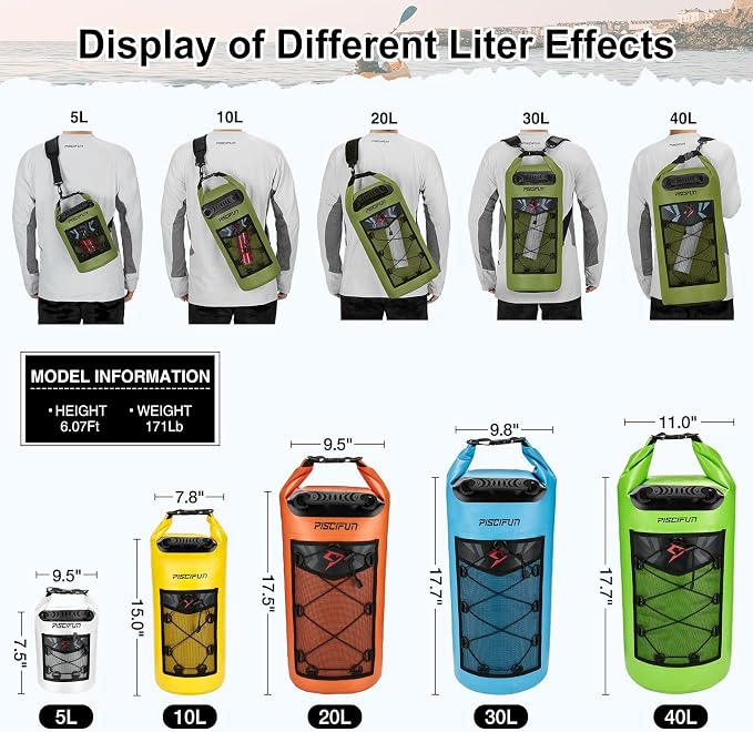 Piscifun Dry Bag, Waterproof Floating Backpack 10L/20L/30L/40L - Image 3