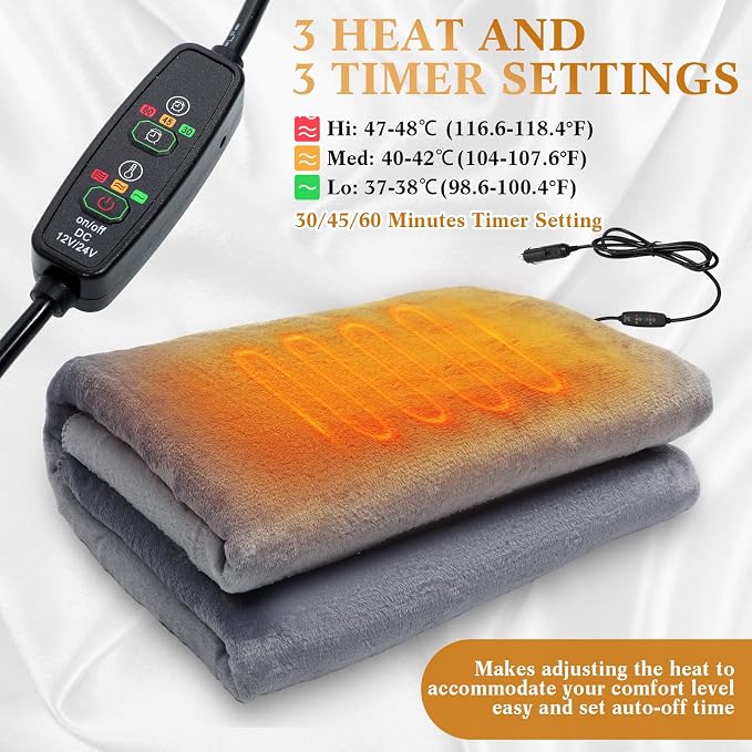 Riakrum 12v Car Heated Blanket 57"x43", Portable Electric Car Blanket - Image 3