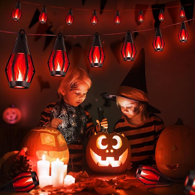 iBaycon Solar Halloween Lights, 27Ft 10 LED Bulbs Flickering Flame String Light - Image 7
