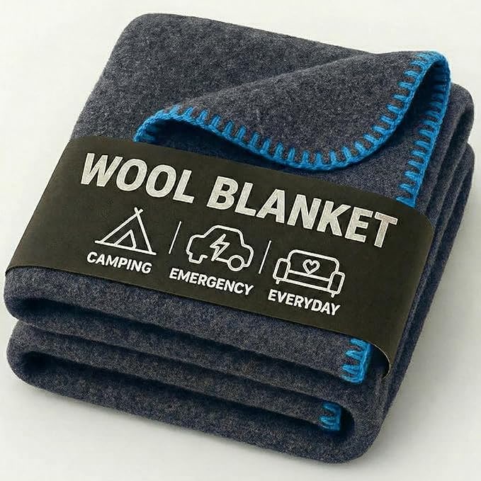 Wool Camping Blanket – 70% Wool Heavy-Duty Military Style Throw, Warm & Washable by JmrUsaInc