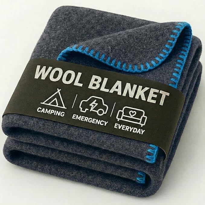 Wool Camping Blanket – 70% Wool Heavy-Duty Military Style Throw, Warm & Washable by JmrUsaInc