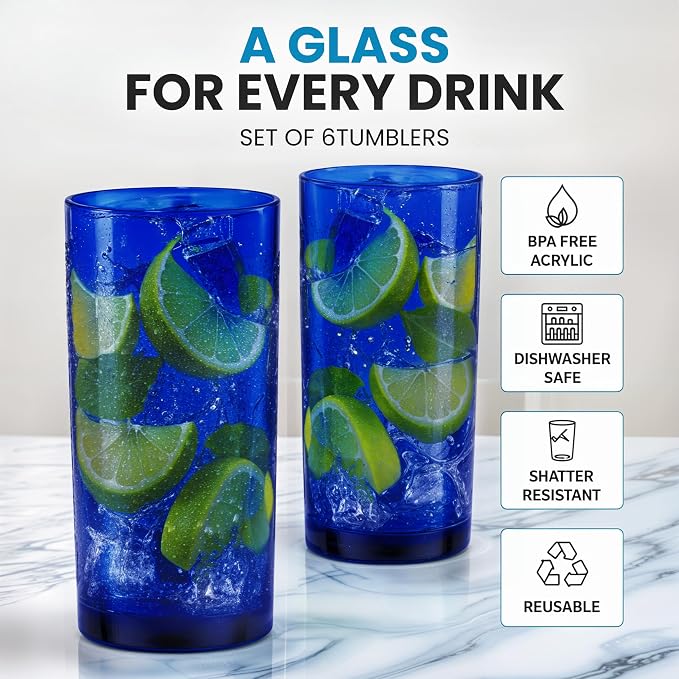 Zulay Kitchen Plastic Drinking Glasses – 24oz Acrylic Shatterproof Water Cups - Image 2