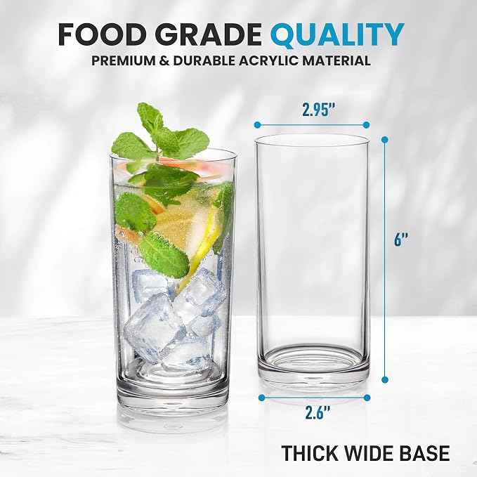 Zulay Kitchen Plastic Drinking Glasses – 16oz Acrylic Shatterproof Water Cups - Image 4