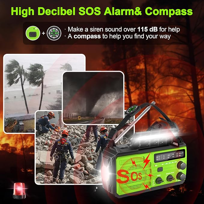 Emergency Radio with Solar & Hand Crank Radio 22200mWh NOAA Emergency Weather - Image 2