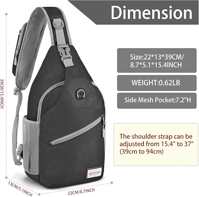 ZOMAKE Sling Bag, Small Crossbody Sling Backpack, Water Resistant Shoulder - Image 2