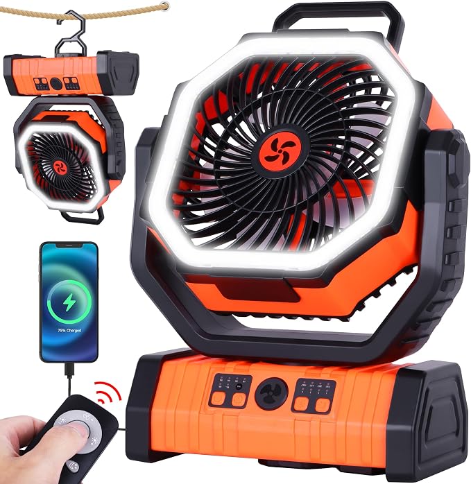 20000mAh Emergency Battery Powered Fan & LED Light, Battery Operated - Image 9