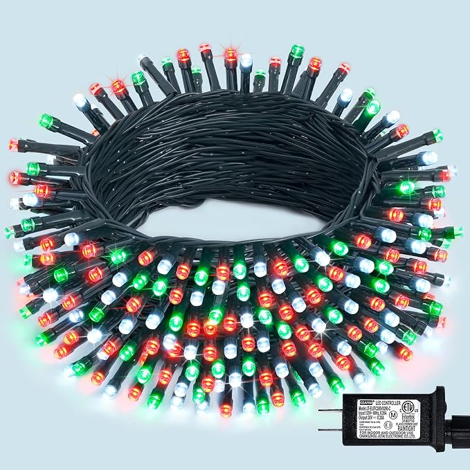 JMEXSUSS 200 LED Red White and Green Christmas Lights Outdoor, 66ft Connectable by JMEXSUSS