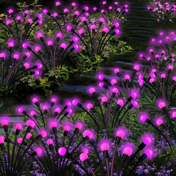 Kohlrabi Solar Garden Lights Outdoor, 2 Pack 16 LED Solar Pink Firefly Lights - Image 4
