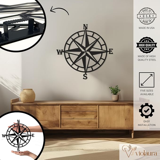 Violaura Compass Rose Metal Wall Art - Image 2