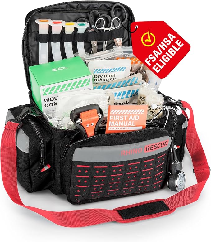RHINO RESCUE First Responder First Aid Kit Fully-Stocked EMT Bag, Professional by RHINORESCUE