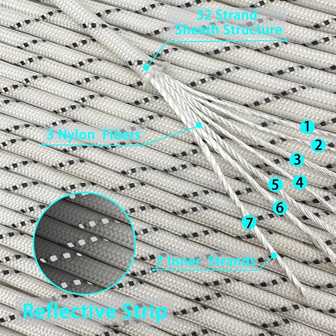 VVAAGG Reflective Paracord Rope 100FT, 7 Strand Nylon para Cord Lanyard Utility - Image 2