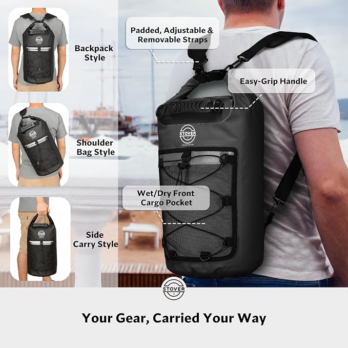 STOVER 5/10/25/30/40/55L Waterproof Dry Bag- Roll-Top Backpack w/Phone Case- - Image 3