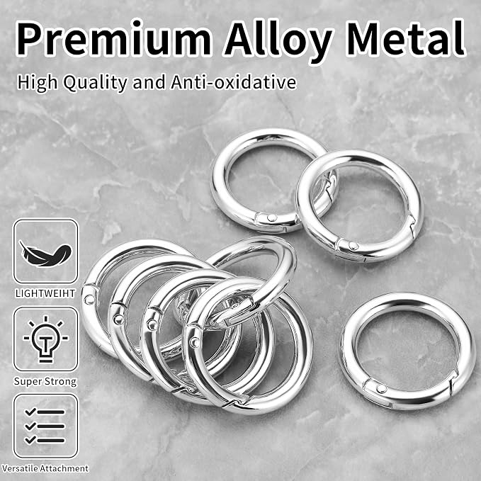 Gkeygo Key Ring Clip, 1 Inch Keychain Rings, 8 Pack Round Carabiner Clip - Image 2