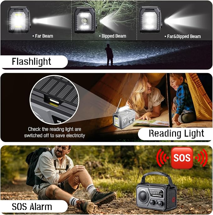 59200mWh Emergency Radio - 16000mAh Portable Solar Hand Crank NOAA/AM/FM - Image 5