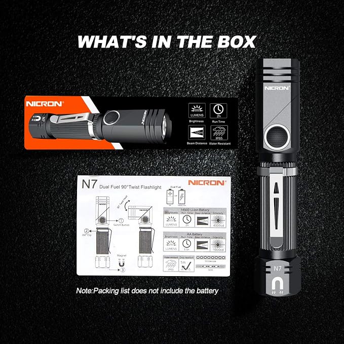 NICRON Flashlight, N7 600 Lumens Tactical Flashlight 2 Pack, 90 Degree Ip65 - Image 8