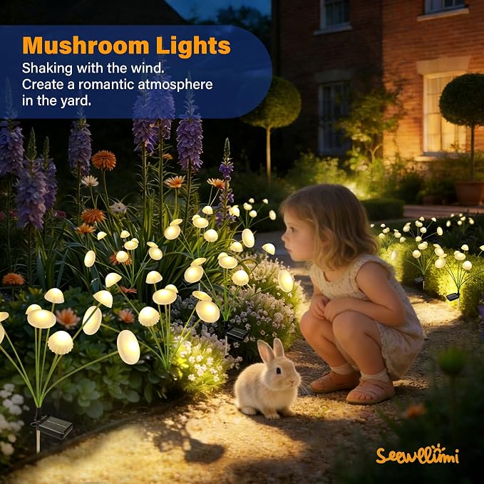 Solar Garden Lights Outdoor, Swaying Mushroom Lights Waterproof - Image 2