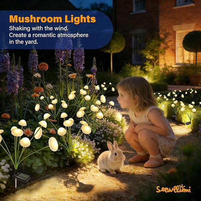 Solar Garden Lights Outdoor, Swaying Mushroom Lights Waterproof - Image 2
