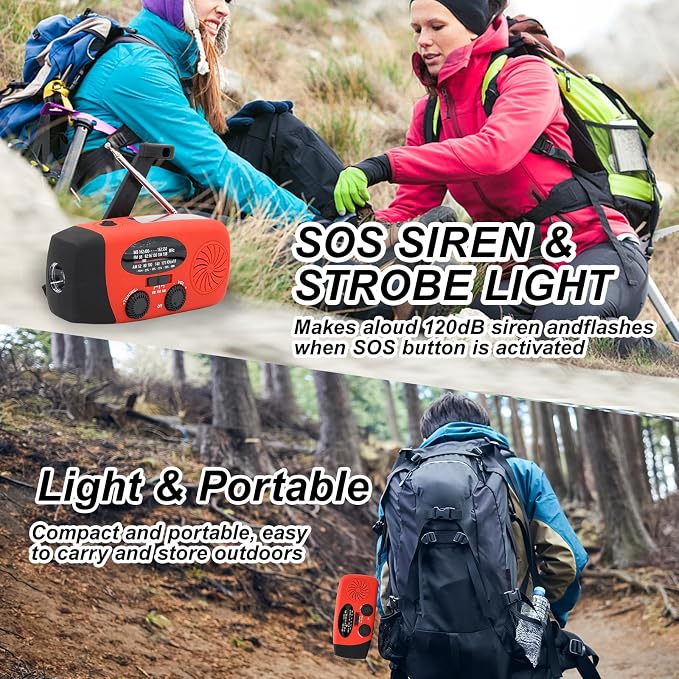 2000MAH Emergency Hand Crank Radio, Portable Survival Solar Radio AM FM NOAA - Image 6
