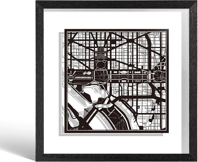 O3 Design Studio Washington D.C. Cut Map Framed, 9x9 inches, Paper Cutting Art by O3DESIGNSTUDIO