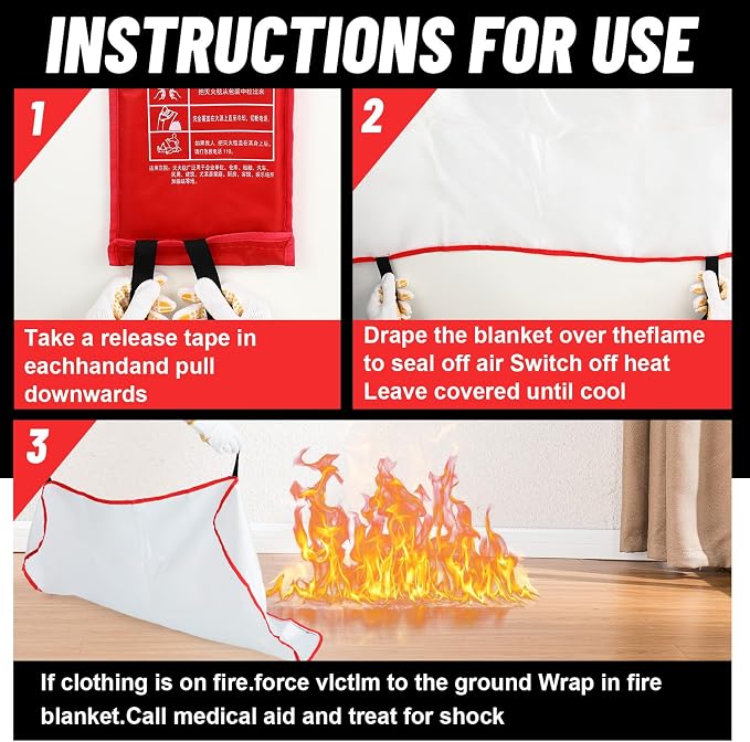 45 Pcs Emergency Fire Blankets for Home and Kitchen 40x40 Inch 15 Fiberglass - Image 4