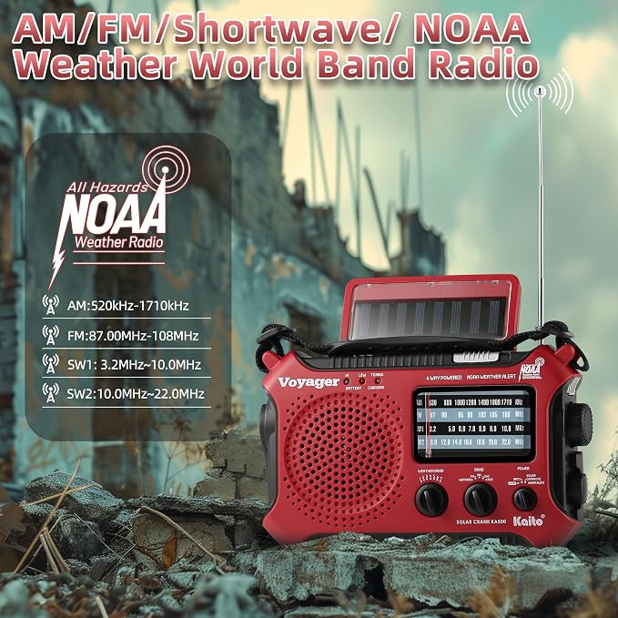 Kaito KA500RED 5-Way Powered Emergency AM/FM/SW Weather Alert Radio - Image 5