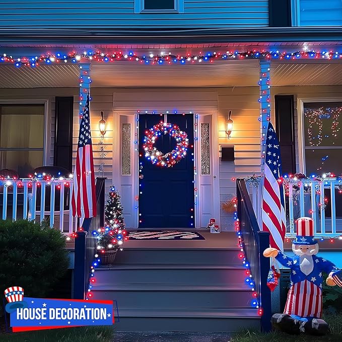 JMEXSUSS 200 LED 66ft Red White and Blue Lights Outdoor, Expandable Waterproof - Image 4