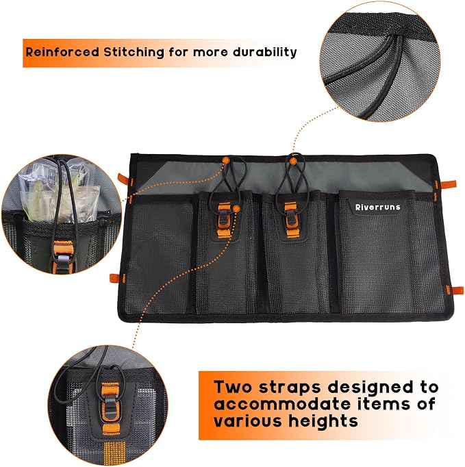 Mesh Storage Kayak Storage Compartments Set Attaches to Kayak Seat or T-track - Image 4