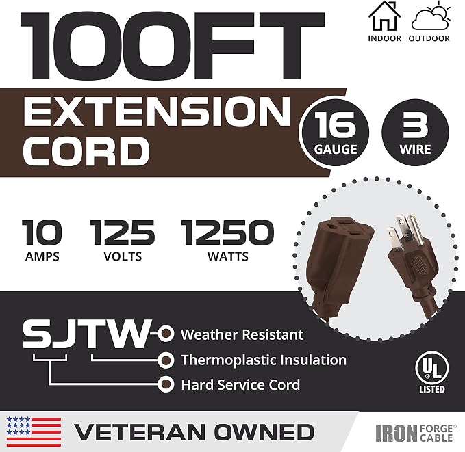 Iron Forge Cable Outdoor Brown Extension Cord 100 ft - Image 2