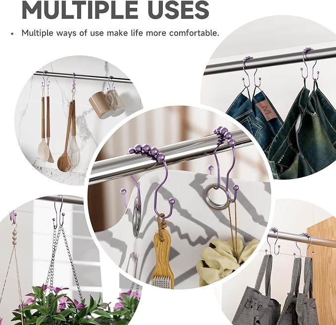 Bathway Shower Curtain Hooks, Shower Curtain Rings Rust Proof Double Hook - Image 6