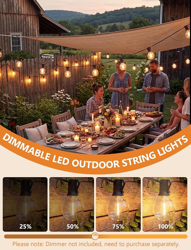 LED Outdoor String Lights, 25Ft G40 Globe Patio String Light Waterproof - Image 4