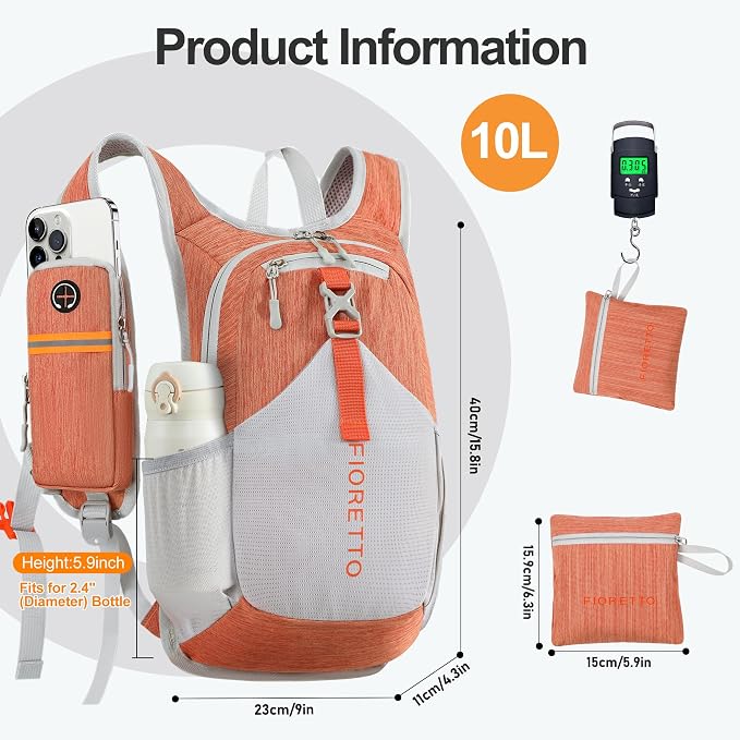 FIORETTO 10L Lightweight Packable Hiking Backpack Small Foldable Daypack - Image 5