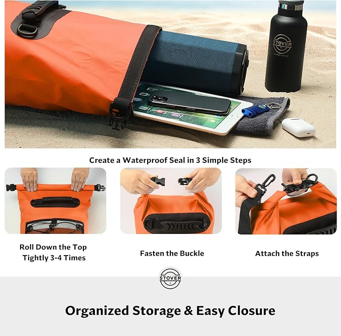 STOVER 5/10/25/30/40/55L Waterproof Dry Bag- Roll-Top Backpack w/Phone Case- - Image 5