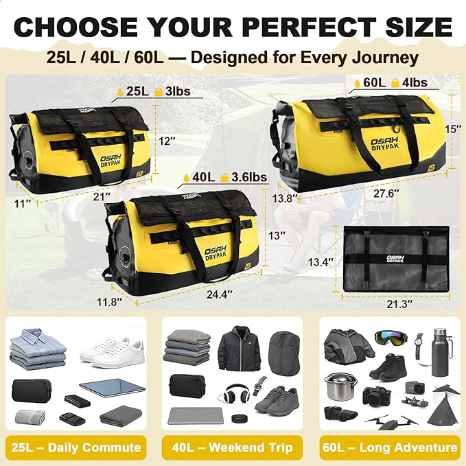 OSAH DRYPAK Waterproof Duffel Bag 25L/40L/60L – Heavy-Duty Motorcycle Tail Bag - Image 2