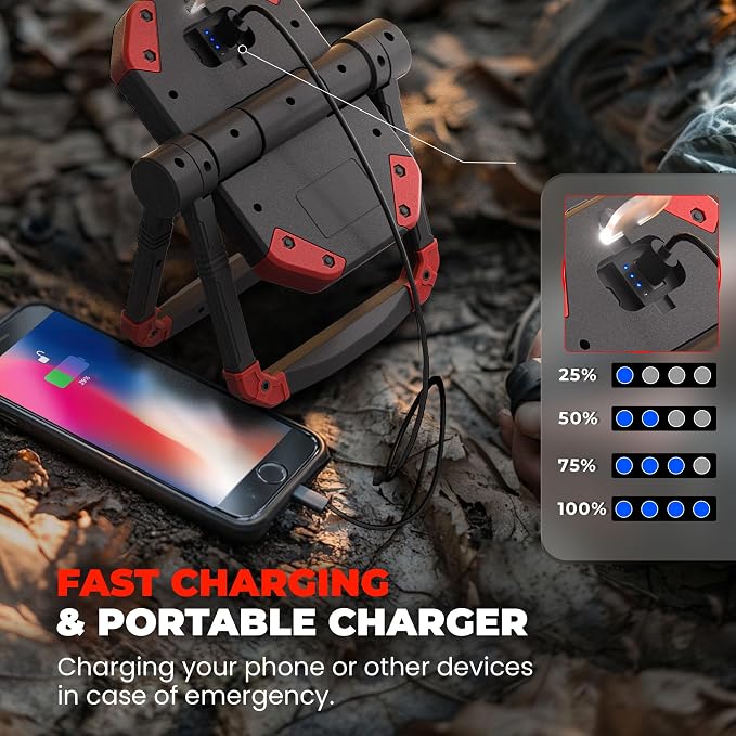 YZONI LED Work Light Rechargeable, 2 COB 2500LM Folding Portable Flood Light - Image 6