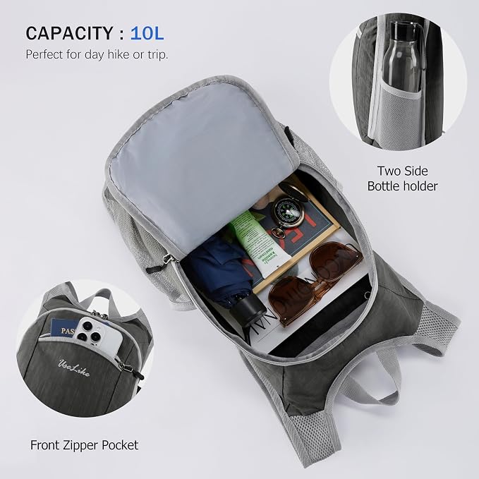Uselike 10L Small Hiking Backpack Travel Daypack Lightweight Packable Back Pack - Image 5