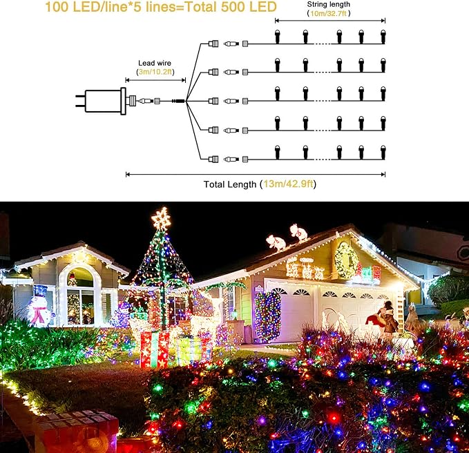 JMEXSUSS 500 LED Christmas Lights Outdoor Waterproof, 8 Modes Twinkle Fairy - Image 5