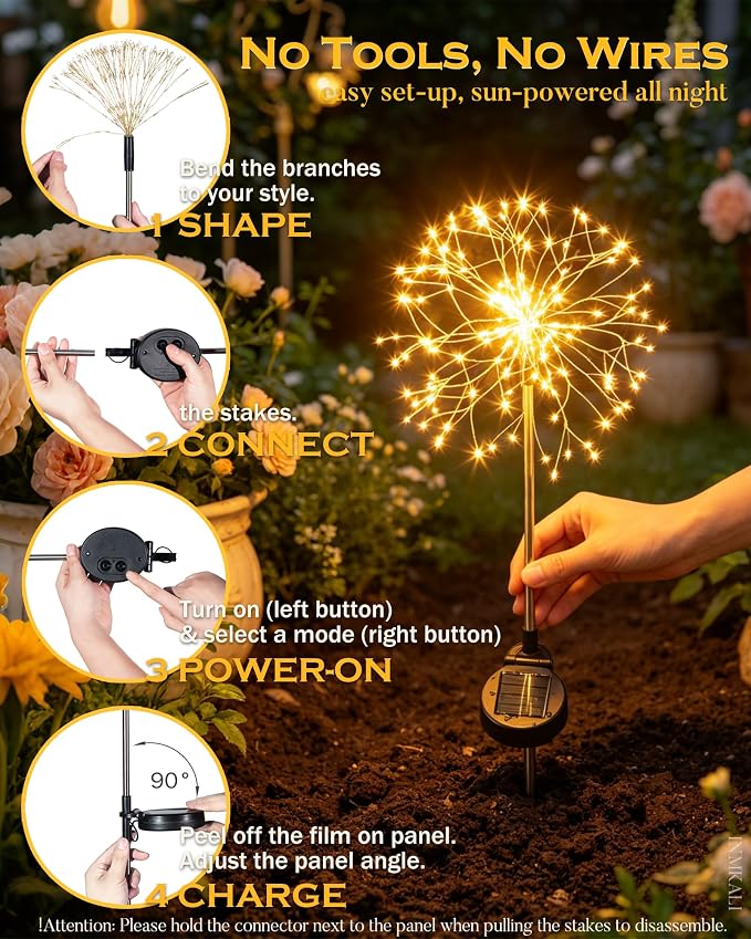 Solar Garden Lights Outdoor Yard Decorations, 4 Pack 150Leds Pathway Light - Image 4